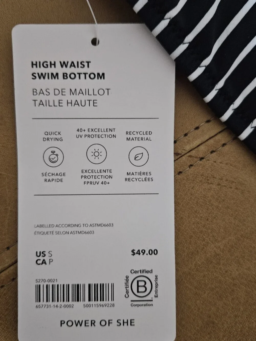 Athleta Black and White Striped High-Waist Bikini Bottoms